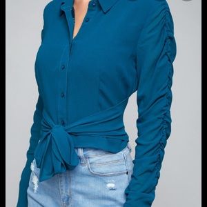 Bebe Wrap Blouse Top Shirred Sleeves NWT